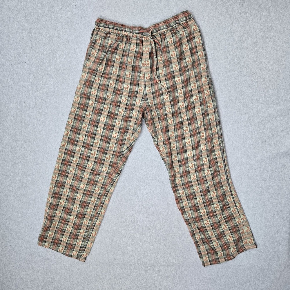 Woolrich Men Sleepwear M Tan Pants Plaid Sweatpants Flannel Pajama Pants
